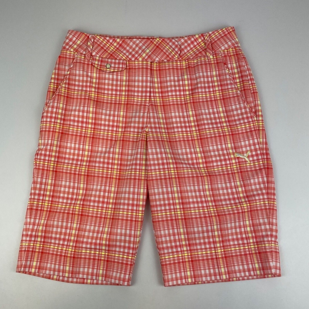 Puma Golf Womens US Size 6 UK Size 10 Plaid Bermuda Shorts Coral Pink